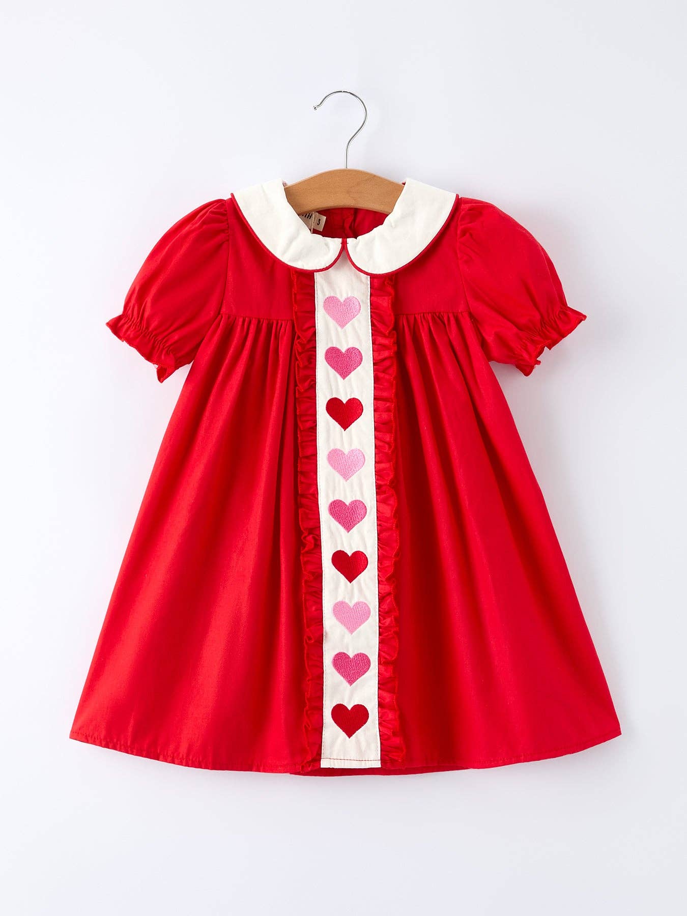 Red Ruffle Heart Embroidered Girls Dress - Valentine Style 6