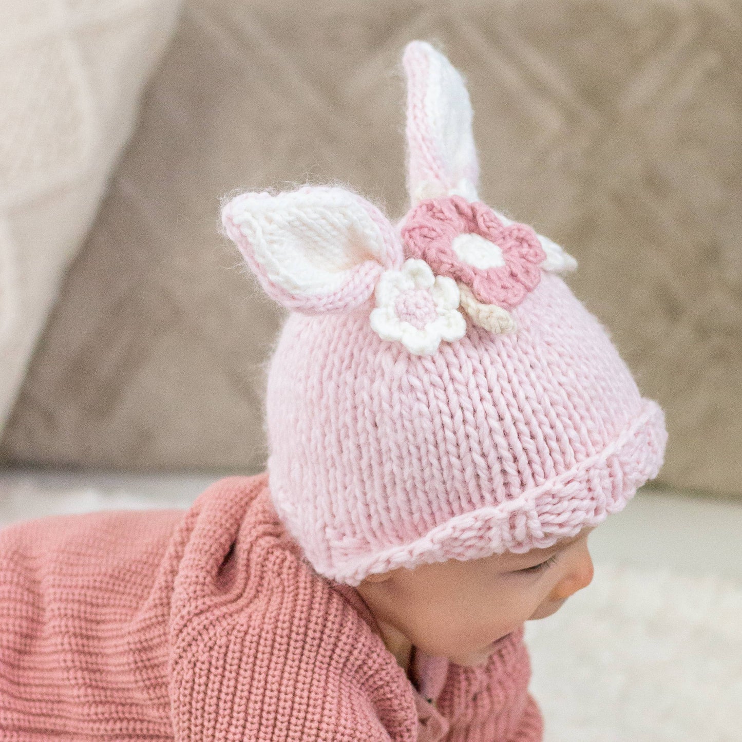 Flower Bunny Beanie Blush Mono Beanie Baby & Kids