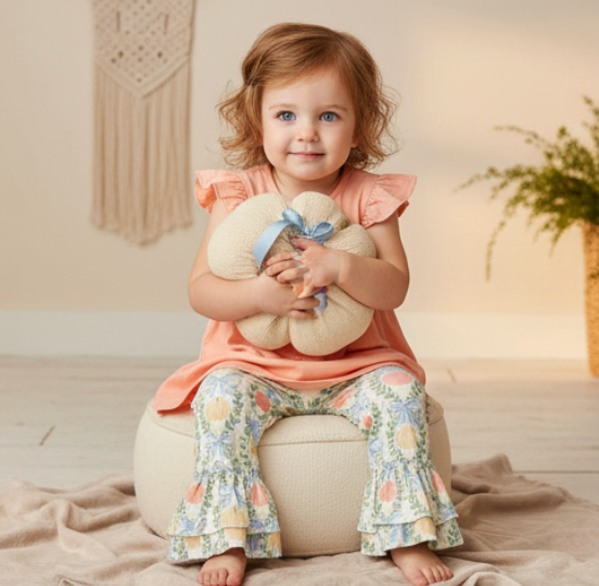 Ruffled pumpkin embroidery top legging set