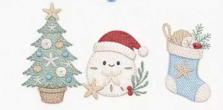 Coastal Christmas embroidered trio dress (part of sibling set)