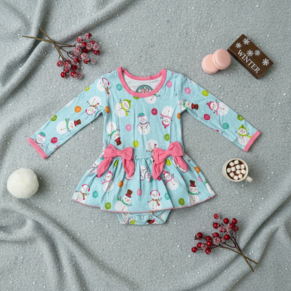 Bamboo snowman dress with snap bottom