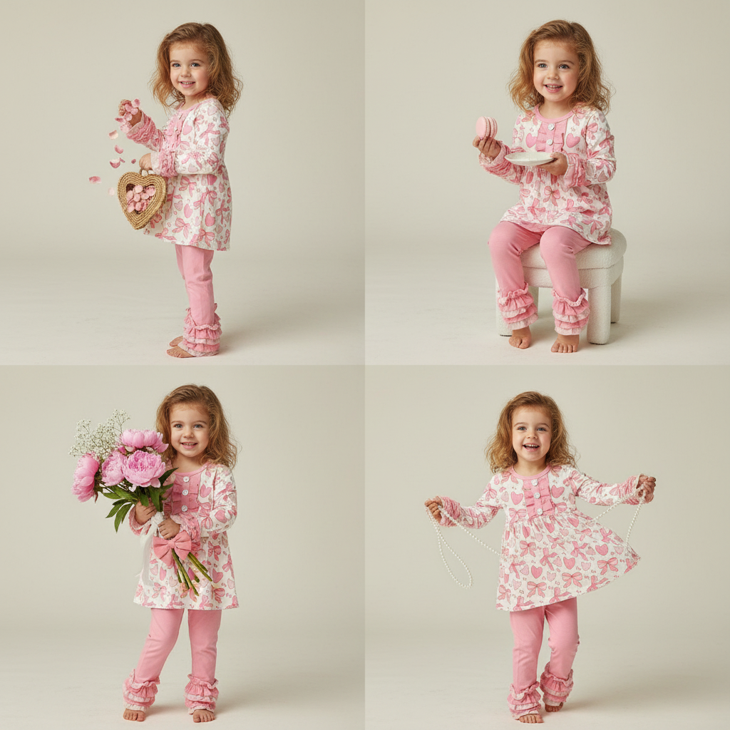 Valentine bow ruffle pant set