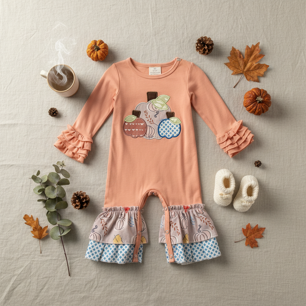 Pumpkin patch ruffled romper