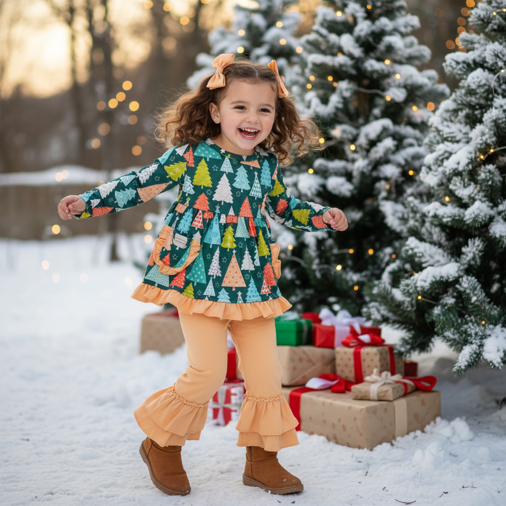 Christmas tree ruffled pant set