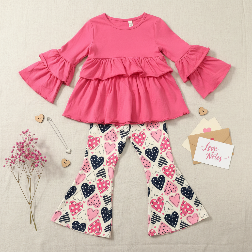 Valentine ruffle top and heart pant set