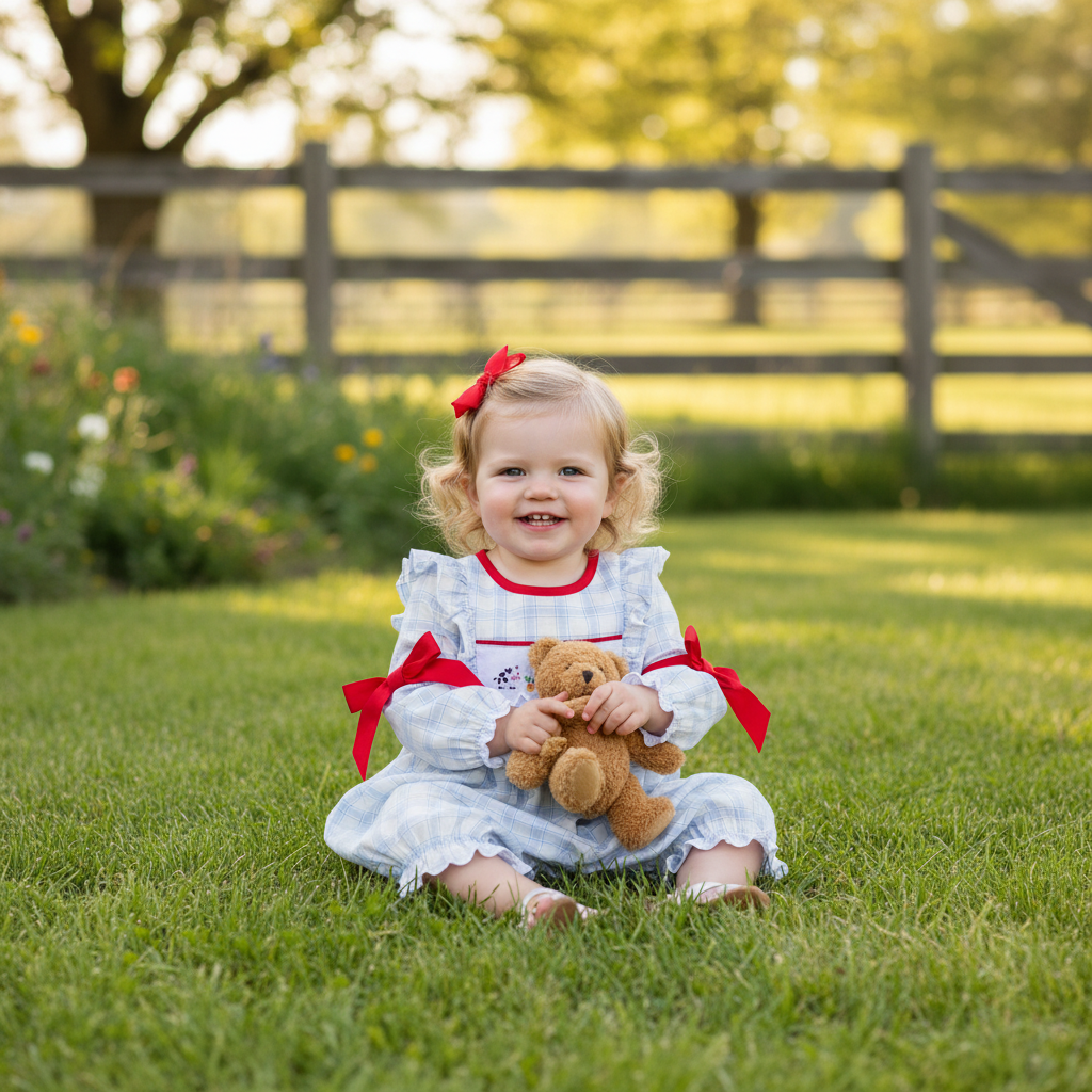 Farm embroidered bubble romper