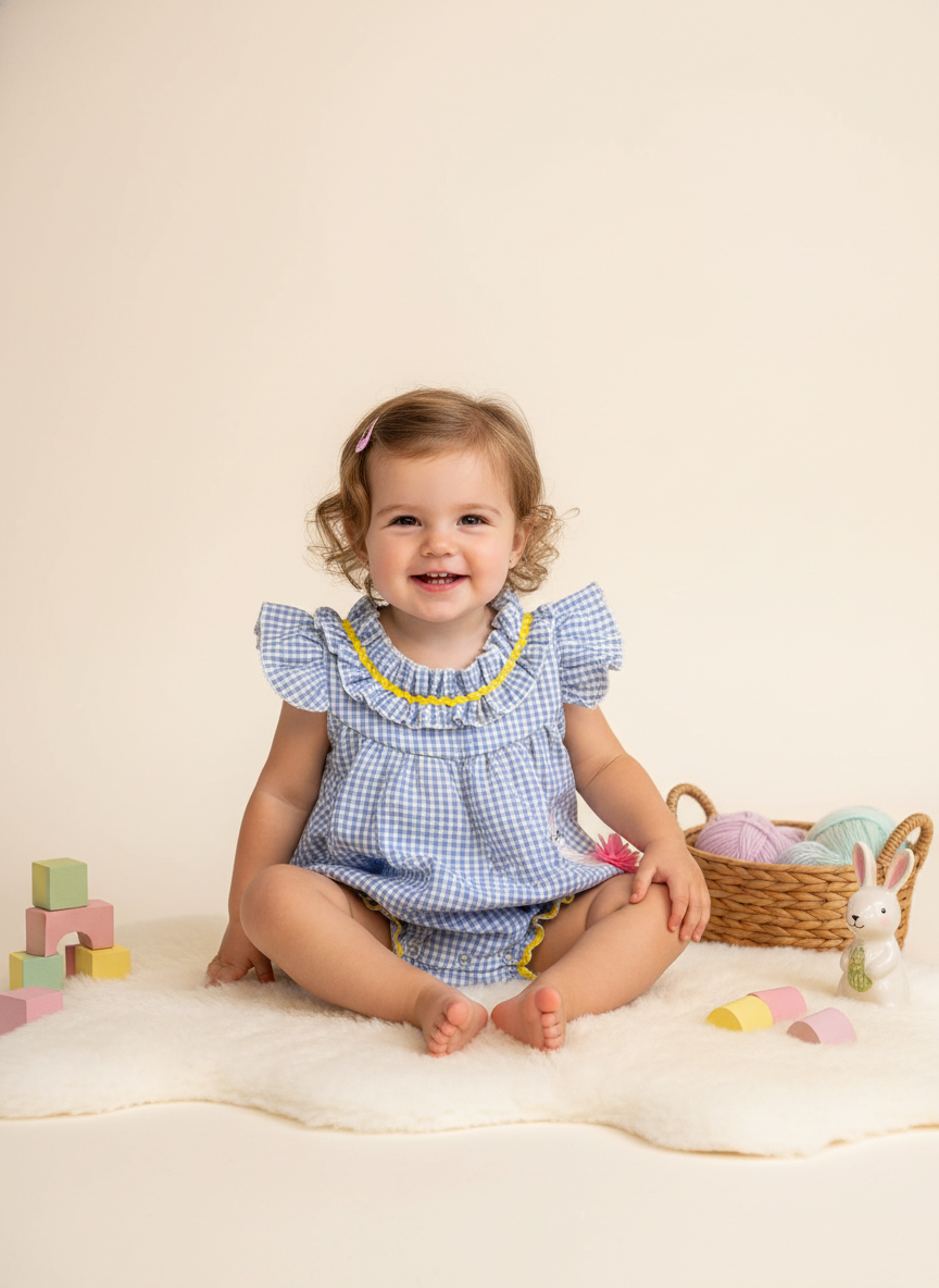 Blue gingham bubble romper