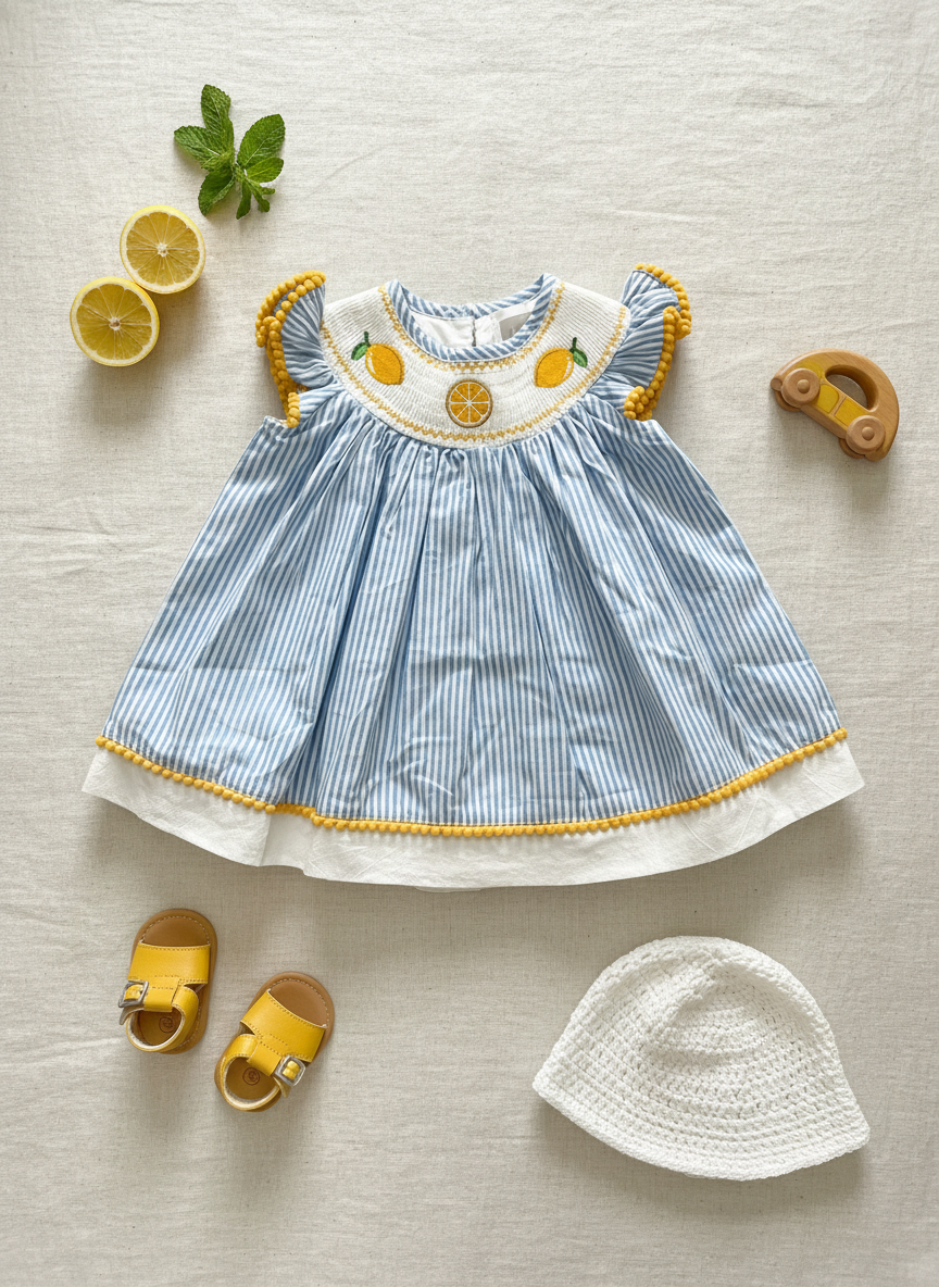 Hand Smocked lemon dress bishop