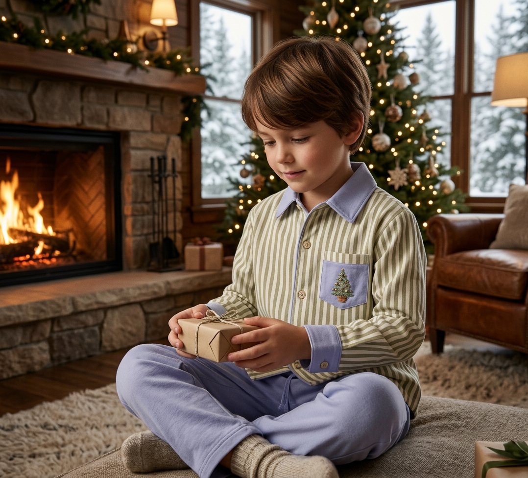 Coastal Christmas Holiday Stripe Button up set (part of sibling set)
