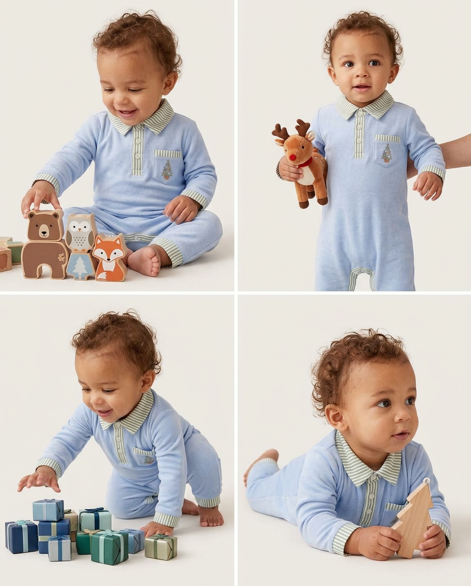 Coastal Christmas polo romper (part of sibling set)