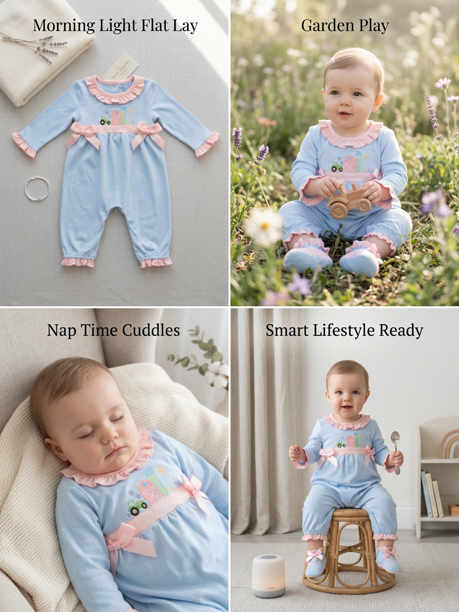 Farm Friends embroidered romper