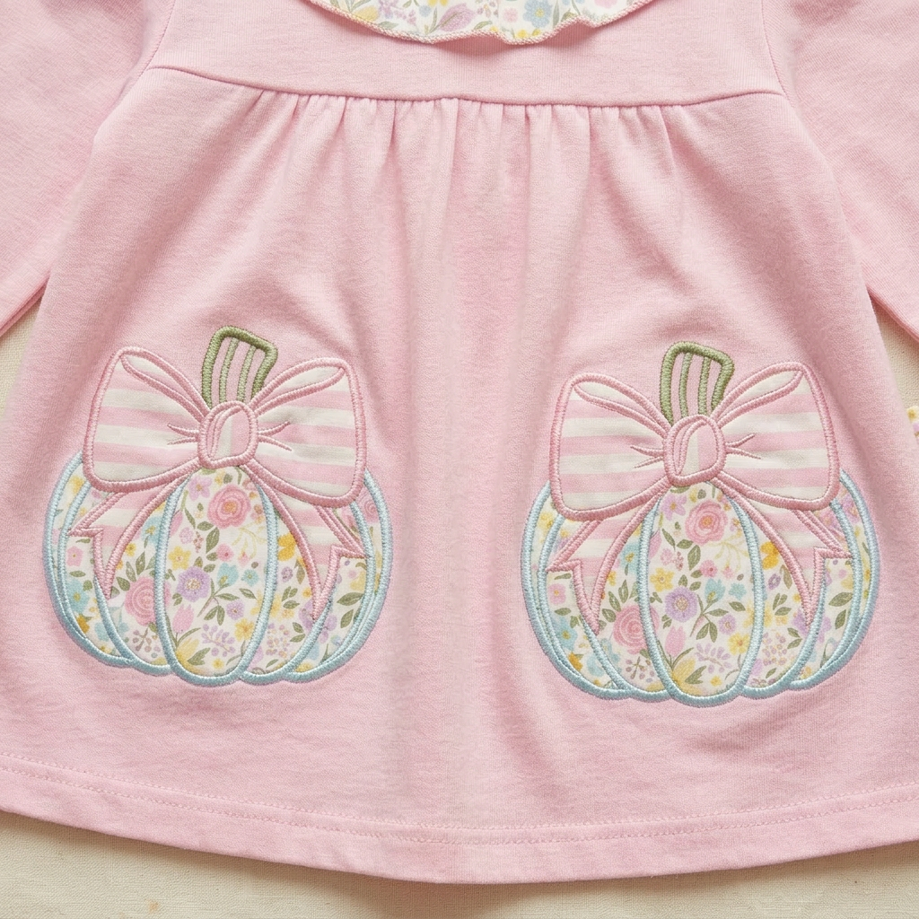 Floral ruffle pumpkin pant set with stripe accents applique and embroidery