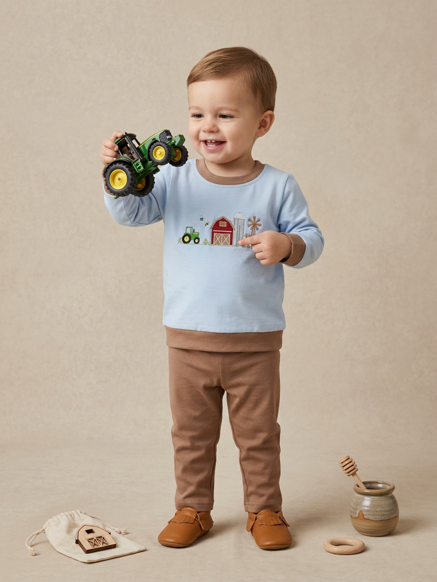 Farm Friends embroidered pant set