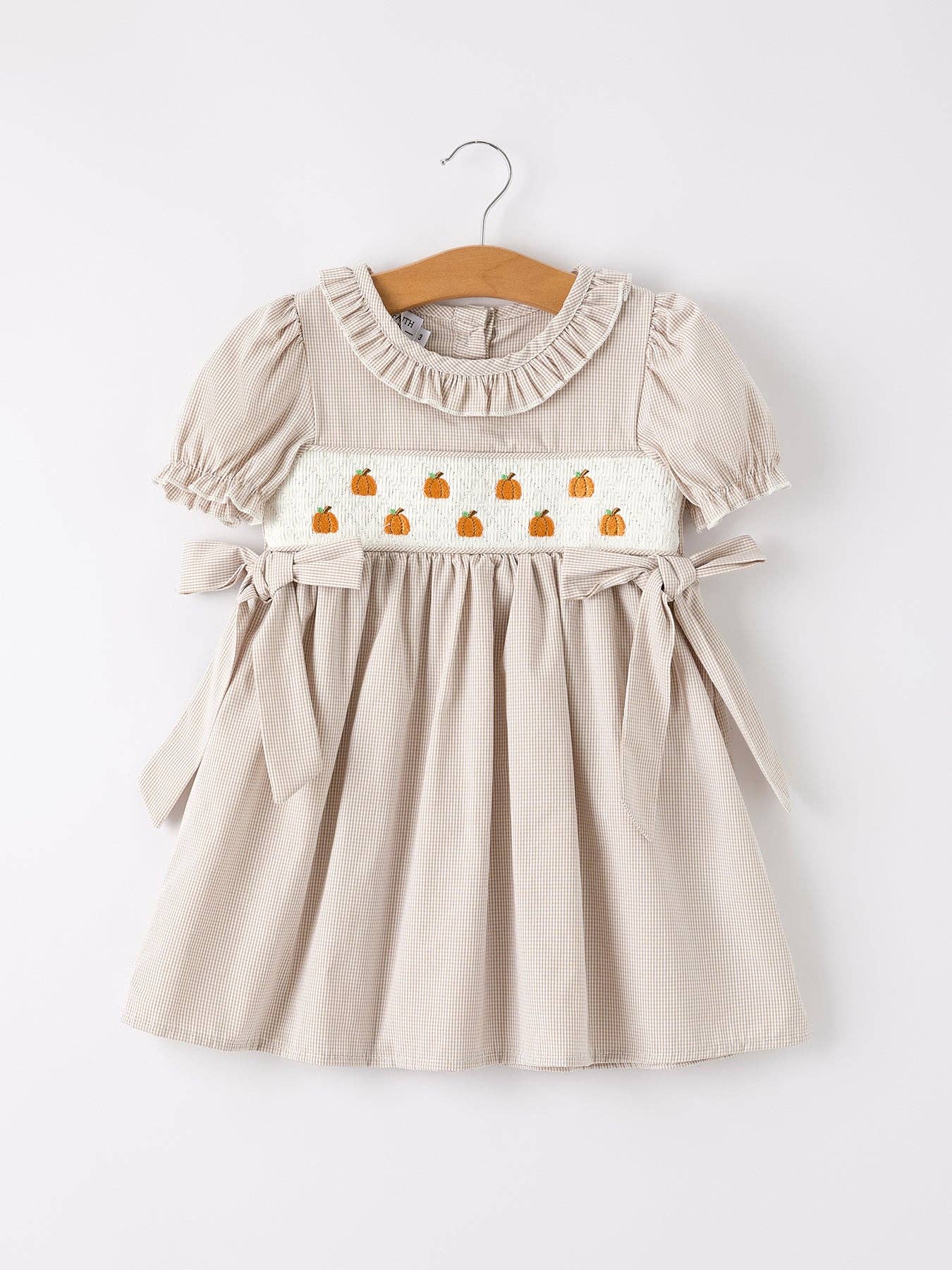 Halloween & Thanksgiving Pumpkin Embroidery Smock Plaid Girls Dress