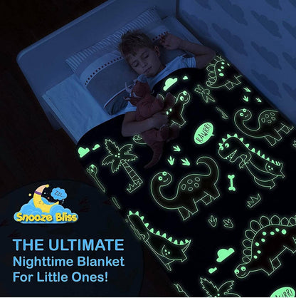Glow in The Dark Dinosaur Blanket - Premium Soft Blue Fleece