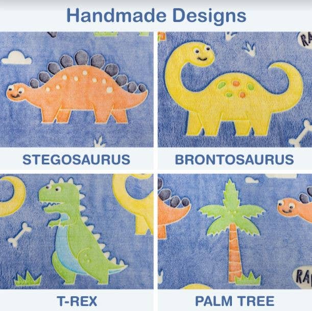 Glow in The Dark Dinosaur Blanket - Premium Soft Blue Fleece