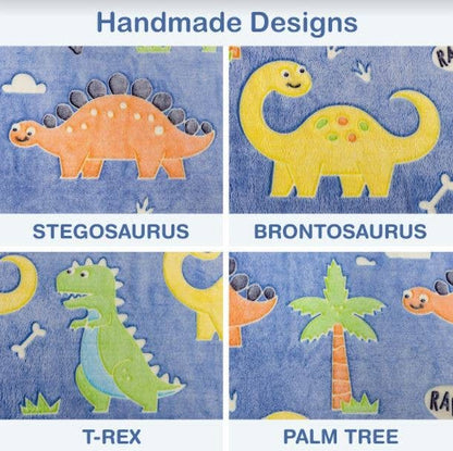Glow in The Dark Dinosaur Blanket - Premium Soft Blue Fleece