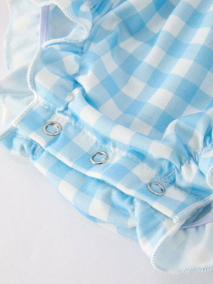 Halloween Pumpkin Embroidery Smocking Blue Plaid Romper