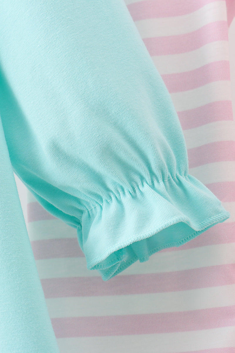 Blue Gingerbread Applique Ruffle Dress