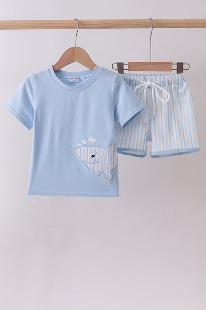 Blue shark applique shorts set