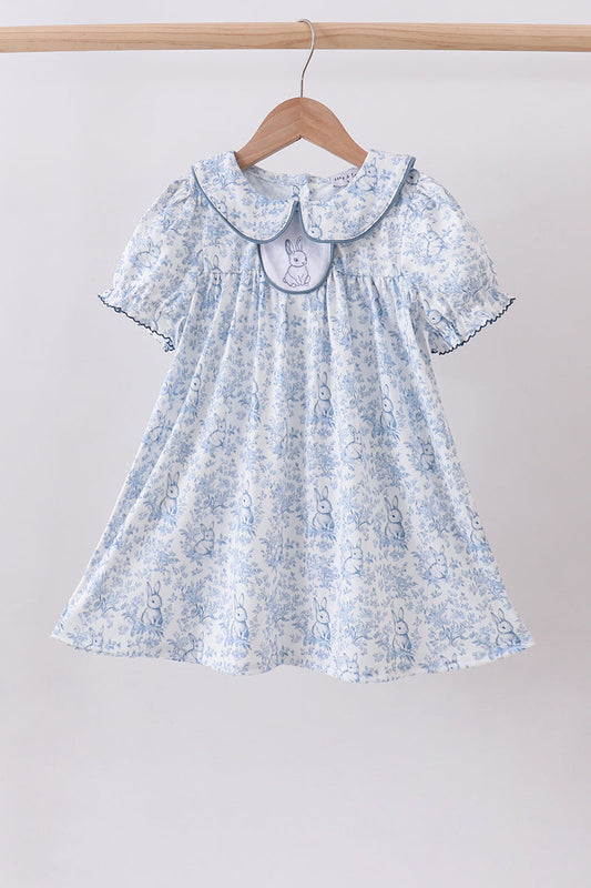 Navy bunny embroidery floral peter pan collar dress