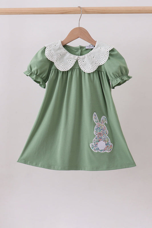 Sage bunny applique lace collar dress
