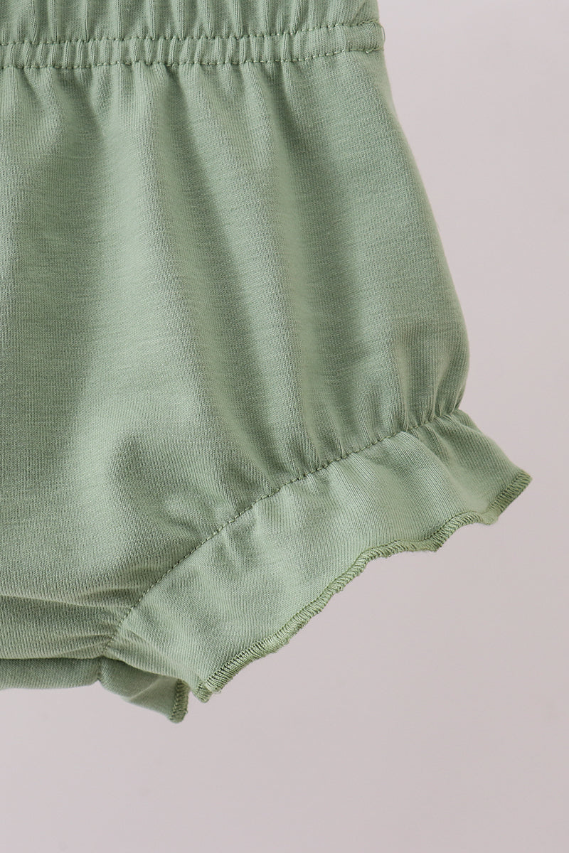 Green floral print bow ruffle bloomer set