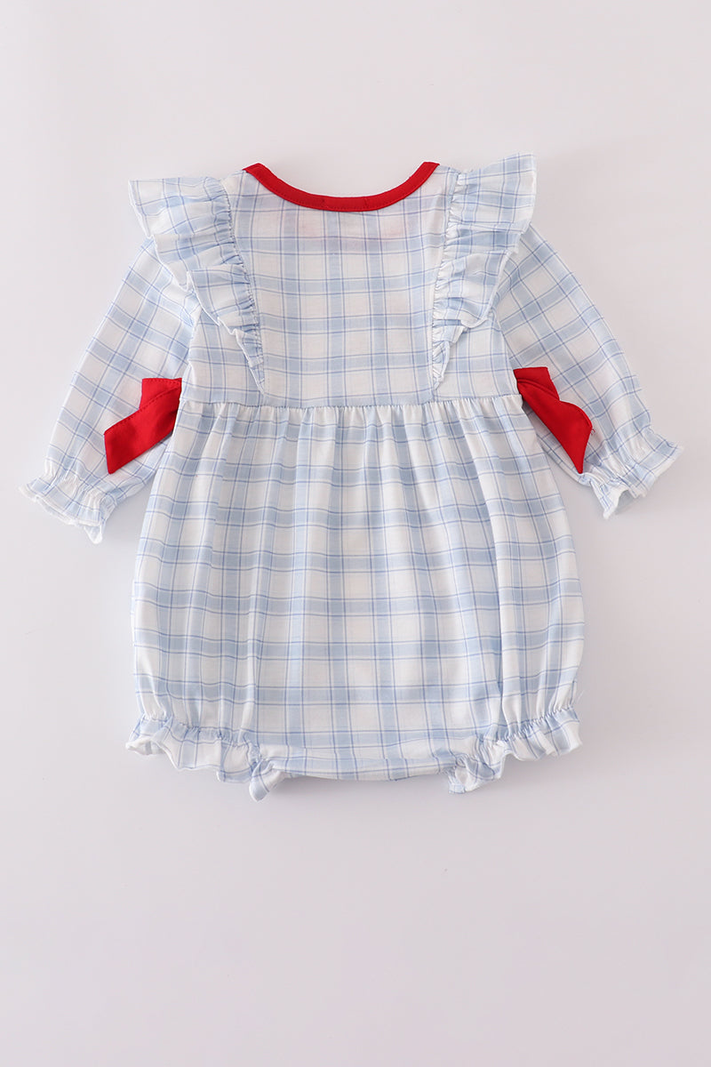 Blue Farm Embroidery Plaid Bubble Romper