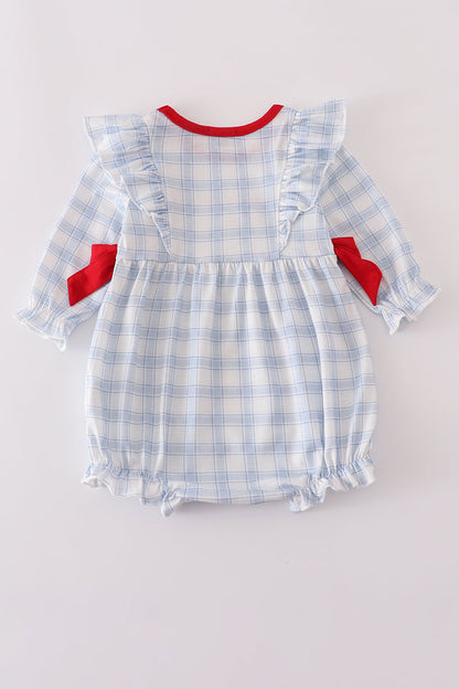 Blue Farm Embroidery Plaid Bubble Romper
