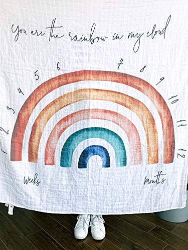 Miaoberry Organic Rainbow Baby Monthly Milestone Blanket| Rainbow