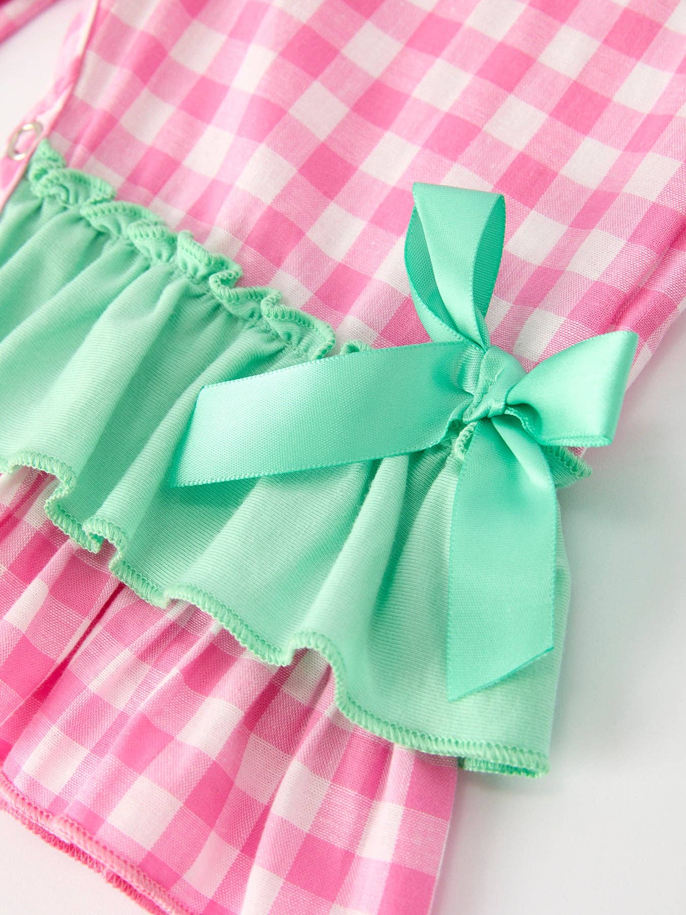 Christmas Green Santa Smocking Applique Plaid Baby Girls Romper