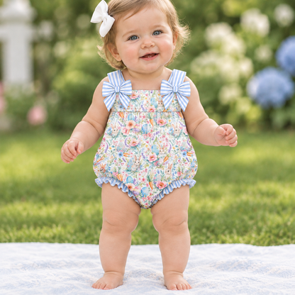 Floral and stripe bunny romper