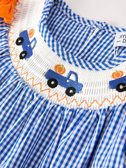 Fall Thanksgiving & Halloween Truck Smock Embroidery Baby Girl Dress