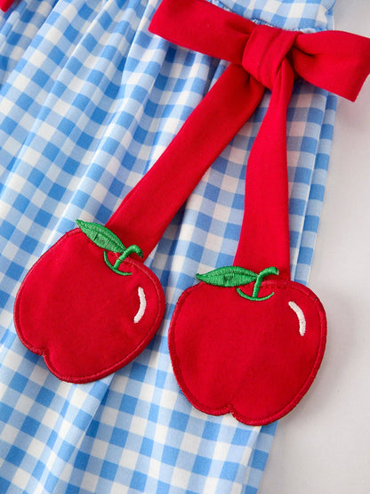 Back To School Girls Striped lapels Apple Bow Dress