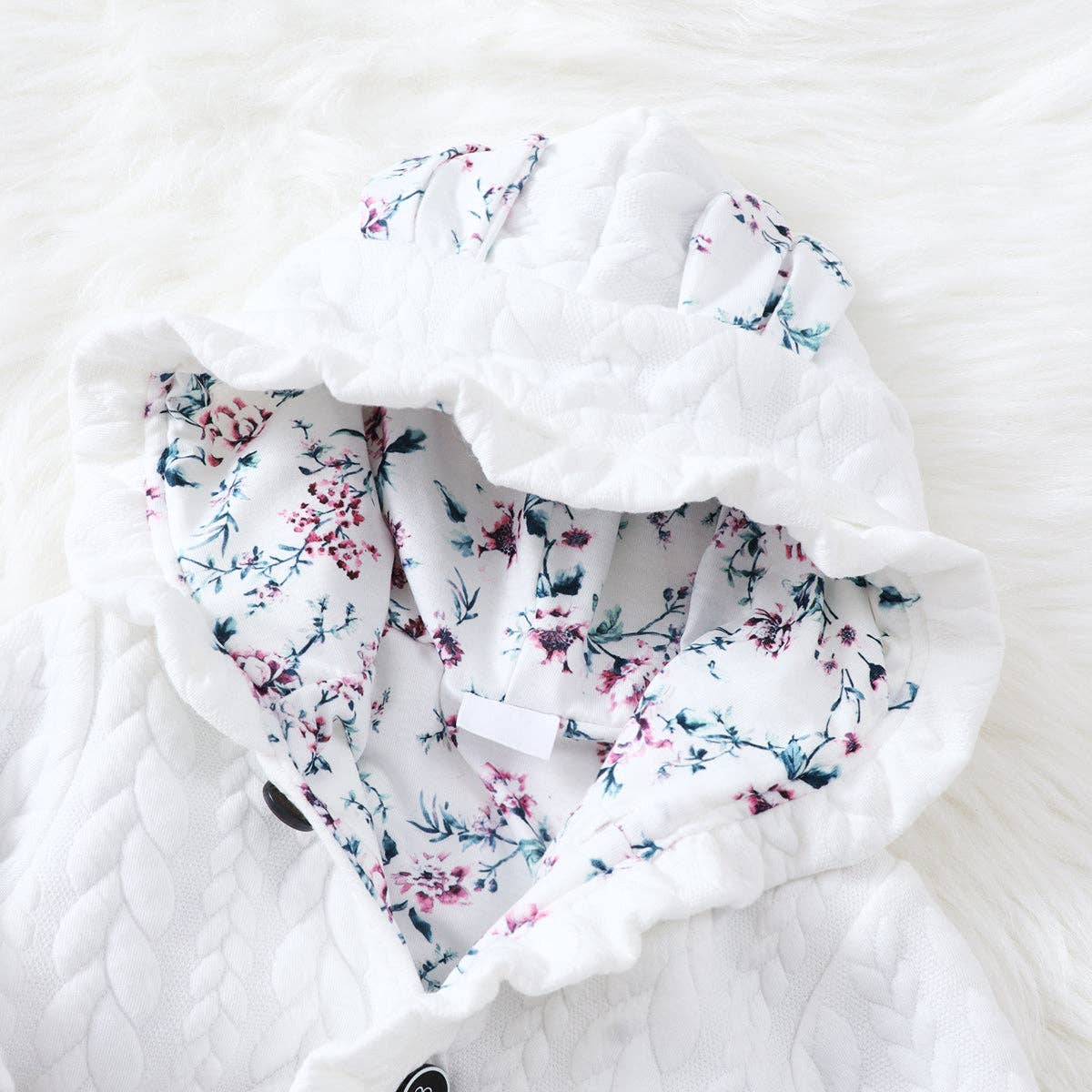 3D Ears Hooded  Pink Thickened Lined Baby Jumpsuit