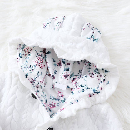 3D Ears Hooded  Pink Thickened Lined Baby Jumpsuit