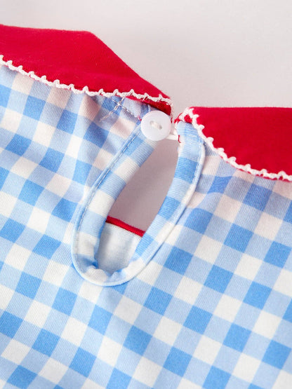 Back To School Girls Striped lapels Apple Bow Dress