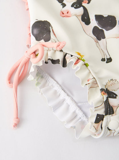 "Cow" Floral Girls' Swimsuit