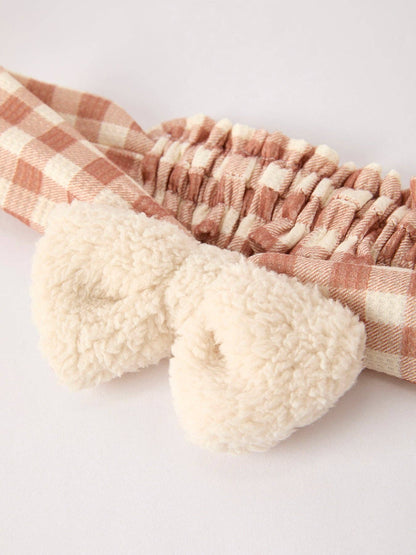 Thanksgiving Girls Fall Winter Furry Top Plaid Pants with Matching Headband