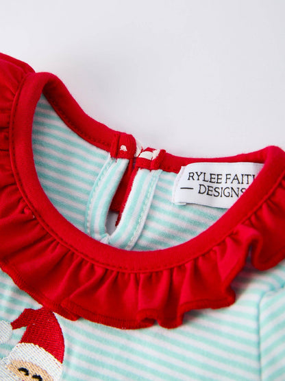 Christmas Santa Candy Cane Cookie Embroidery Baby Girls Striped Romper
