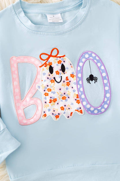 "BOO" Boo applique girls sweatshirt and floral flare bell bottoms. OFG51147 AMY (Copy)