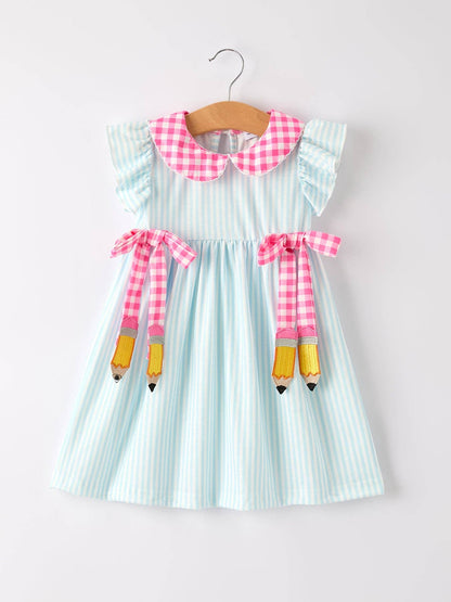 Back To School Girls Striped lapels Bow Dress