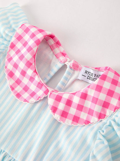 Back To School Girls Striped lapels Bow Dress