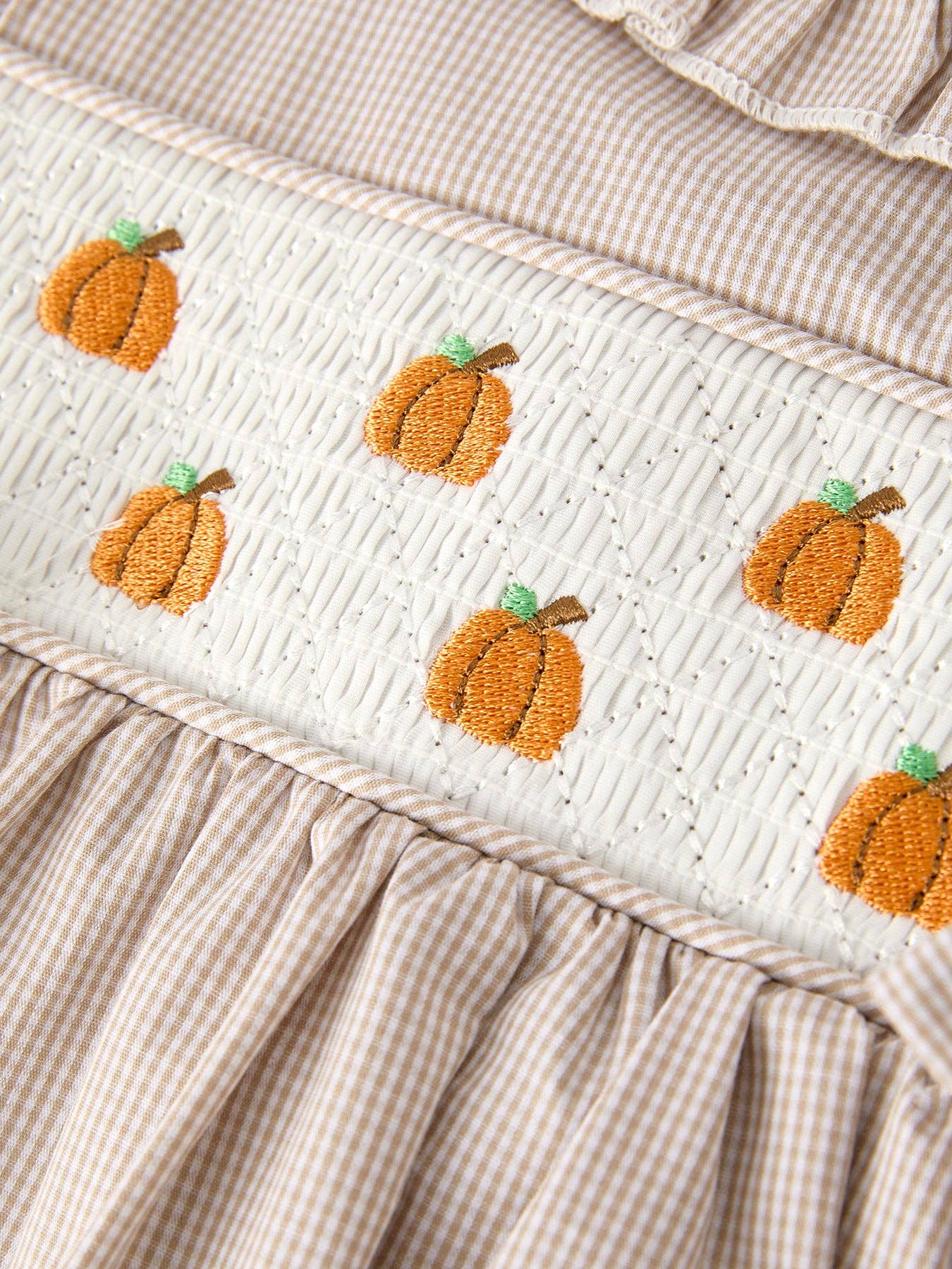 Halloween & Thanksgiving Pumpkin Embroidery Smock Plaid Girls Dress