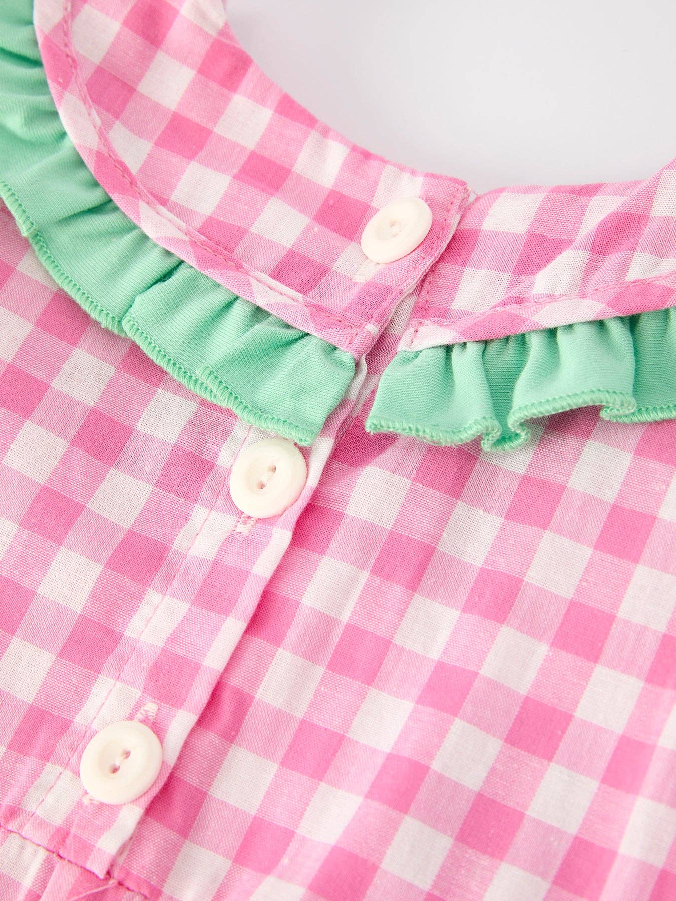 Christmas Green Santa Smocking Applique Plaid Baby Girls Romper