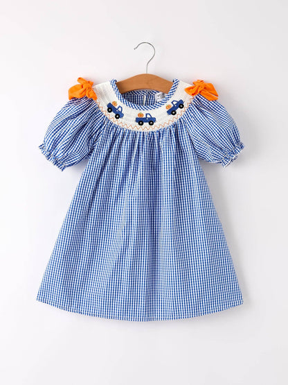 Fall Thanksgiving & Halloween Truck Smock Embroidery Baby Girl Dress
