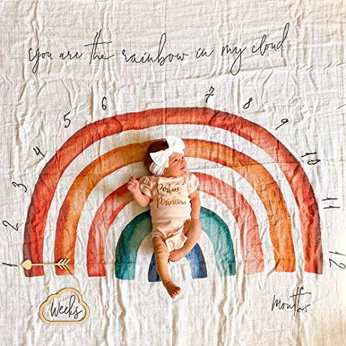 Miaoberry Organic Rainbow Baby Monthly Milestone Blanket| Rainbow