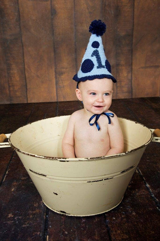 Blue Crocheted 1st Birthday Handmade Heirloom Baby Gift Hat
