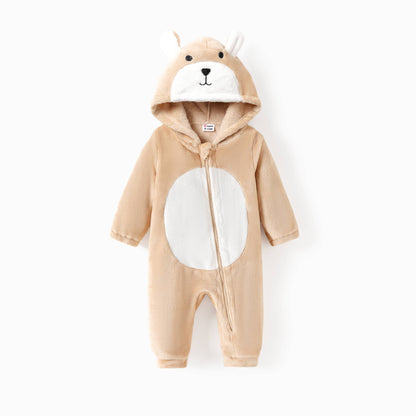 Baby Boy/Girl Fleece 3D Bear Zip-up Hooded Jumpsuit