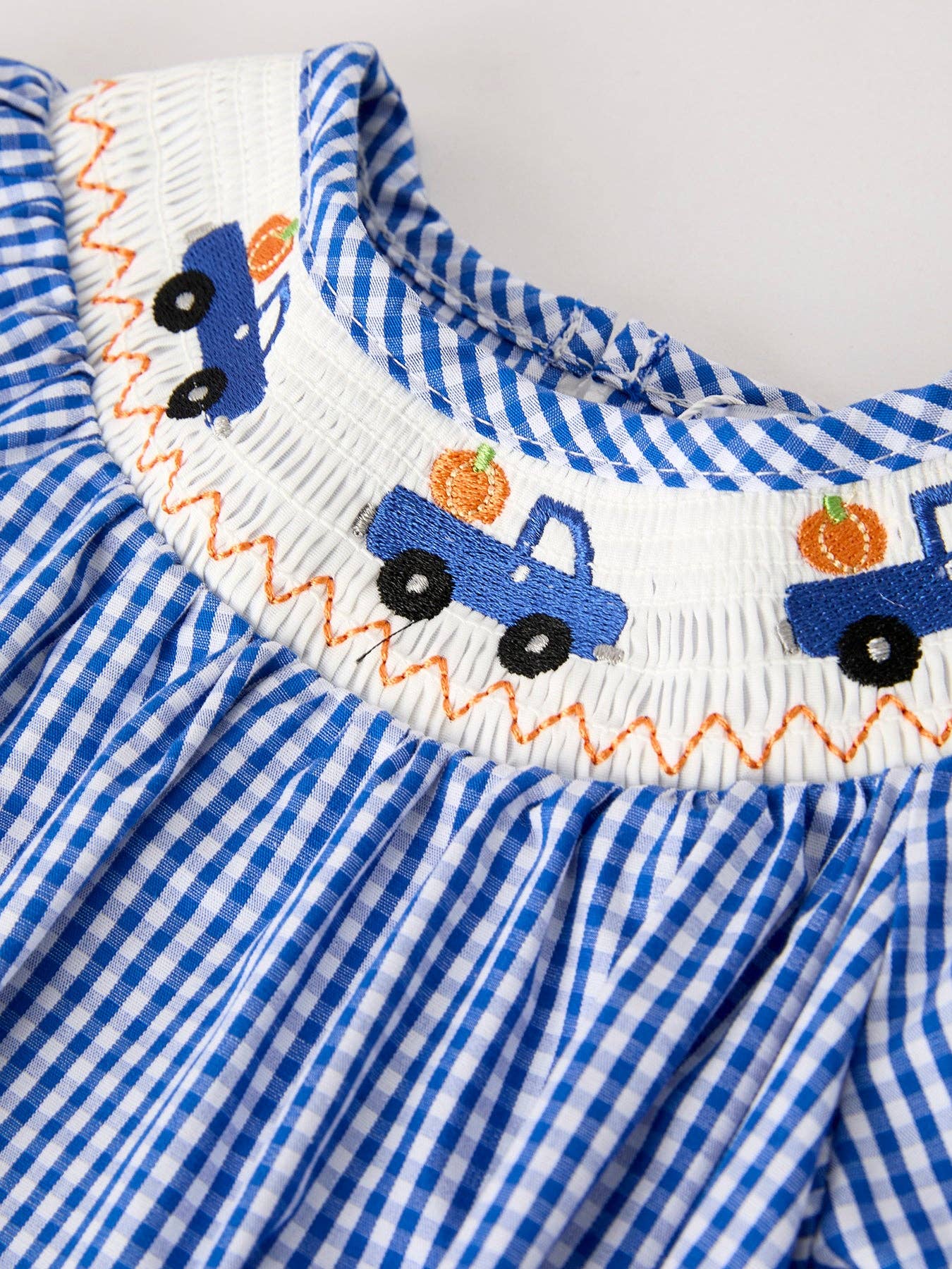 Fall Thanksgiving & Halloween Truck Smock Embroidery Baby Girl Romper